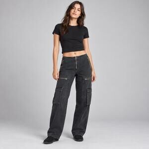 Madewell Jeans WMNS 28 Black Low Slung Baggy Cargo Straight Leg Y2K Streetwear